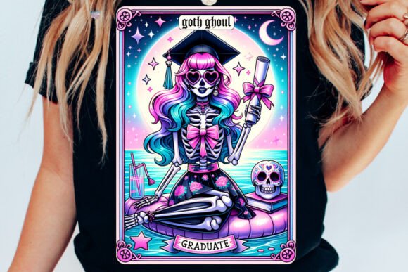 Goth Ghoul Graduation PNG Skeleton