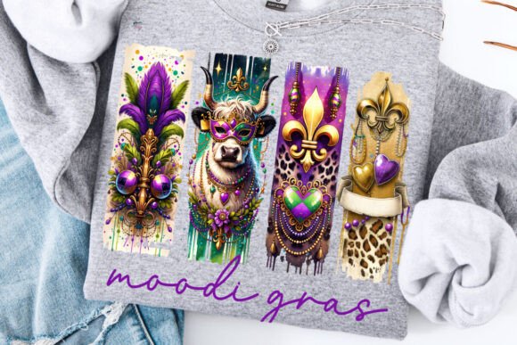 Mardi Gras Highland Cow PNG Brushstroke