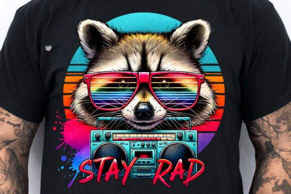 Rad Dad Raccoon 80s Retro Sunset PNG: A Unique Print for Nostalgic Dads